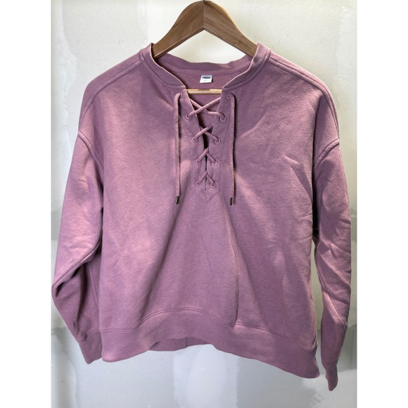 Old Navy Tops - Old Navy Womens Medium Dusty Rose Lace Up‎ Pullover Sweatshirt Mauve Fleece M